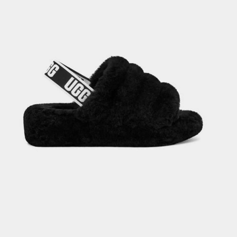 Ugg ‘fluff yeah’ in black. NWT size 7